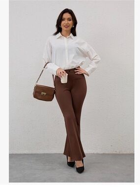 Classic High-Rise Brown Flare Pants